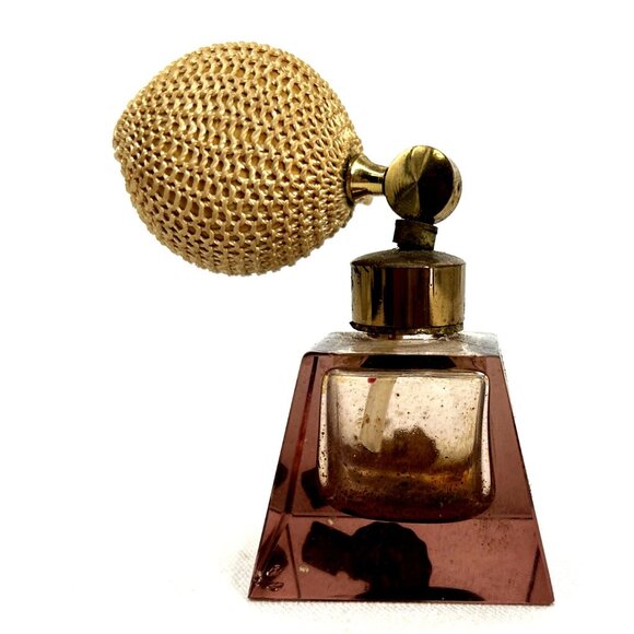 Irice Smoky Lavender Glass Perfume Bottle Atomizer Original Label Hand Cut 2.75" - Picture 4 of 8